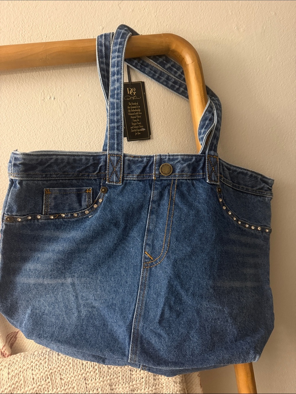 DG2 by Diane Gilman Blue Denim Studded Tote